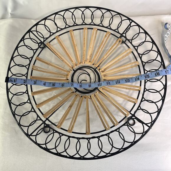 Large Woven Bamboo & Black Metal Round Tray Boho Farmhouse Decor 17” - Picture 6 of 9